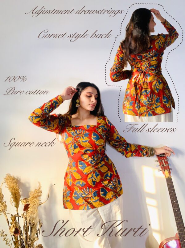 og kurti ,spring floral print with corset back long sleeves